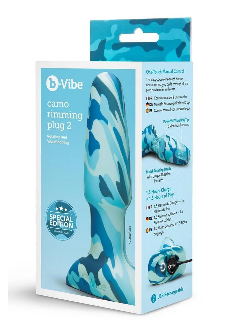 B-Vibe Rimming Plug 2 Rechargeable Silicone Anal Plug - Camo