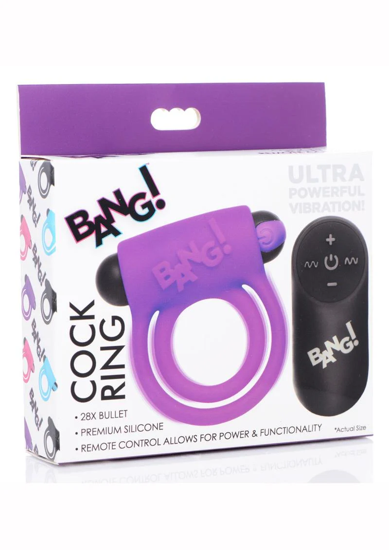Bang! Silicone Rechargeable Cock Ring and Bullet with Remote Control - Image 14