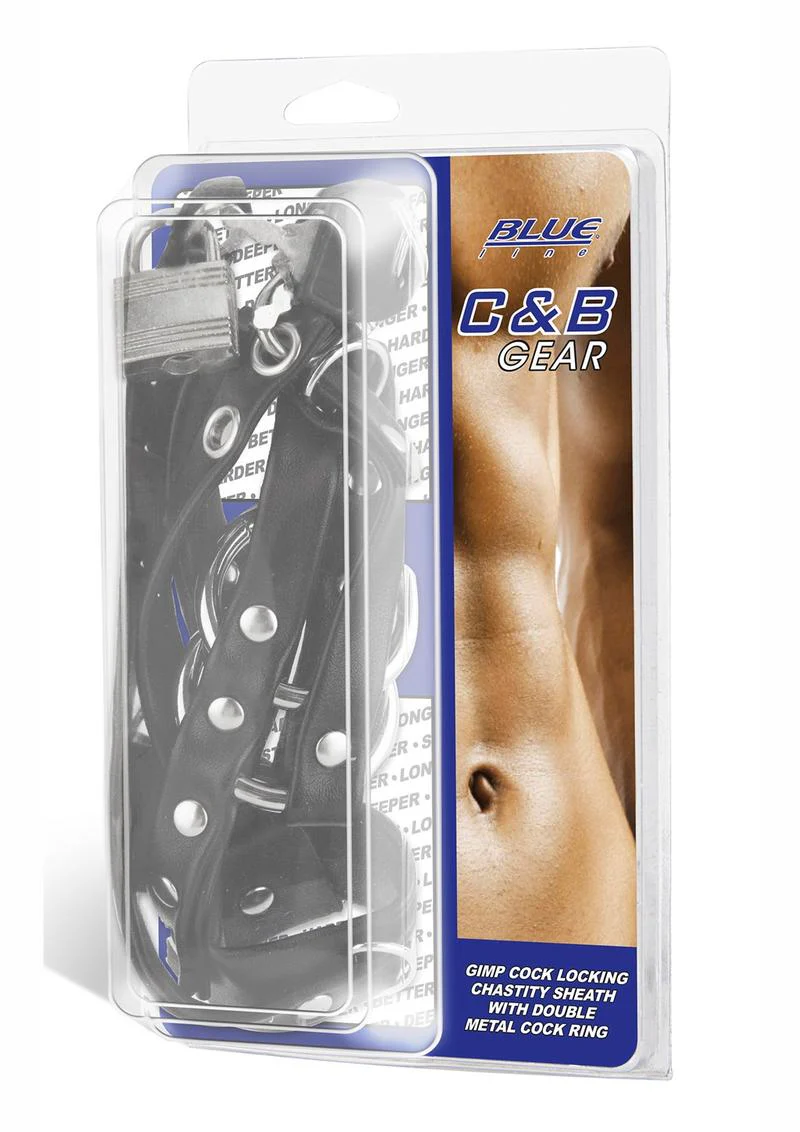 Blue Line C and B Gear Gimp Cock Locking Chastity Sheath with Metal Double Cock Ring - Image 2