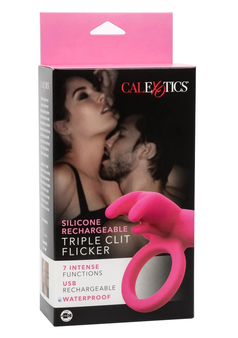 Calexotics Silicone Rechargeable Triple Clit Flicker Cock Ring - Image 2