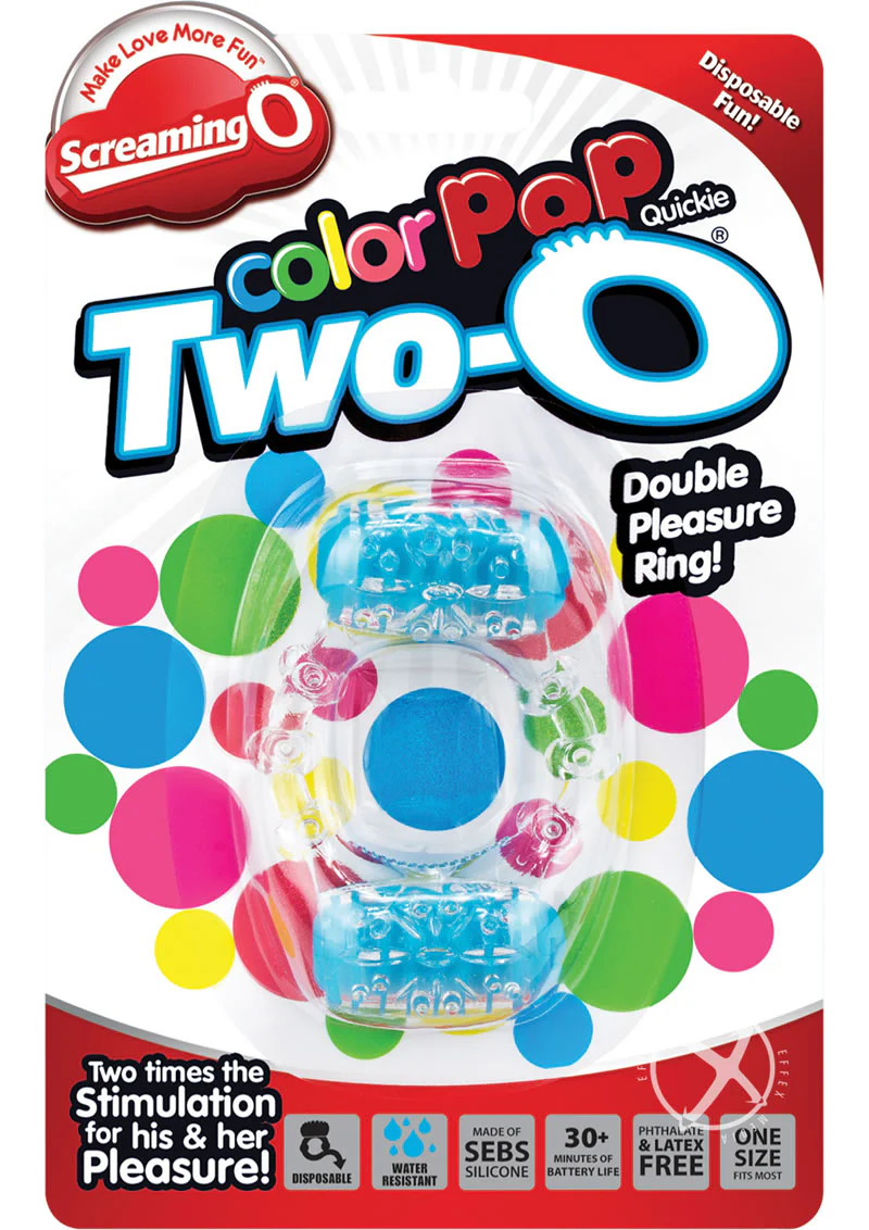 Color Pop Quickie Two-O Silicone Dual Vibrating Cock Ring - Image 3