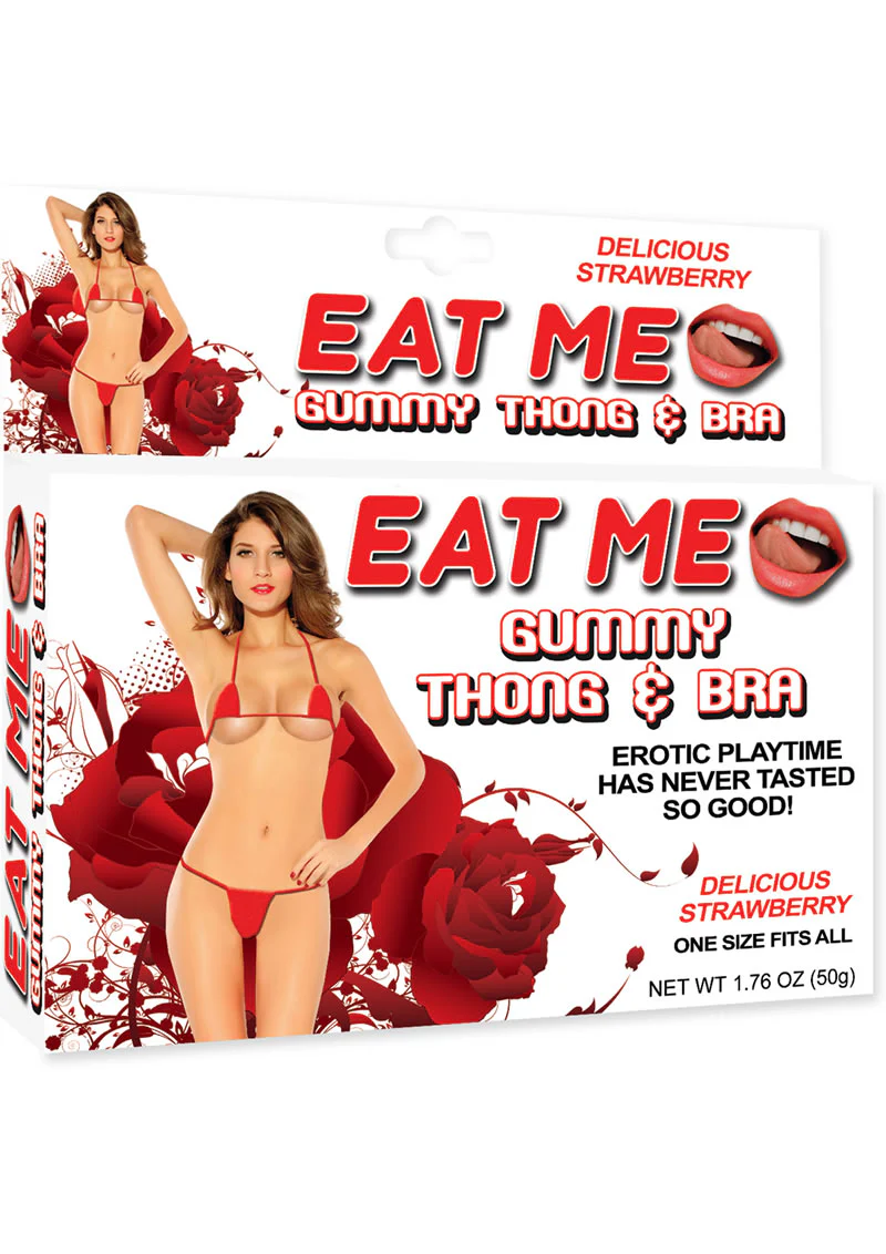 Eat Me Gummy Thong and Bra Strawberry Red One Size Fits All - Image 2