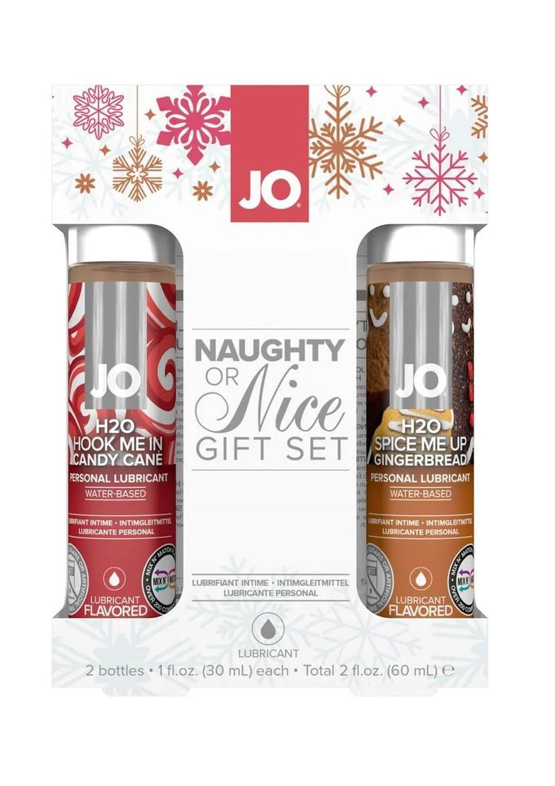 JO Naughty Or Nice Flavored Waterbased Lube Gift Set Candy Cane and Gingerbread 1 Ounce Each - Image 2