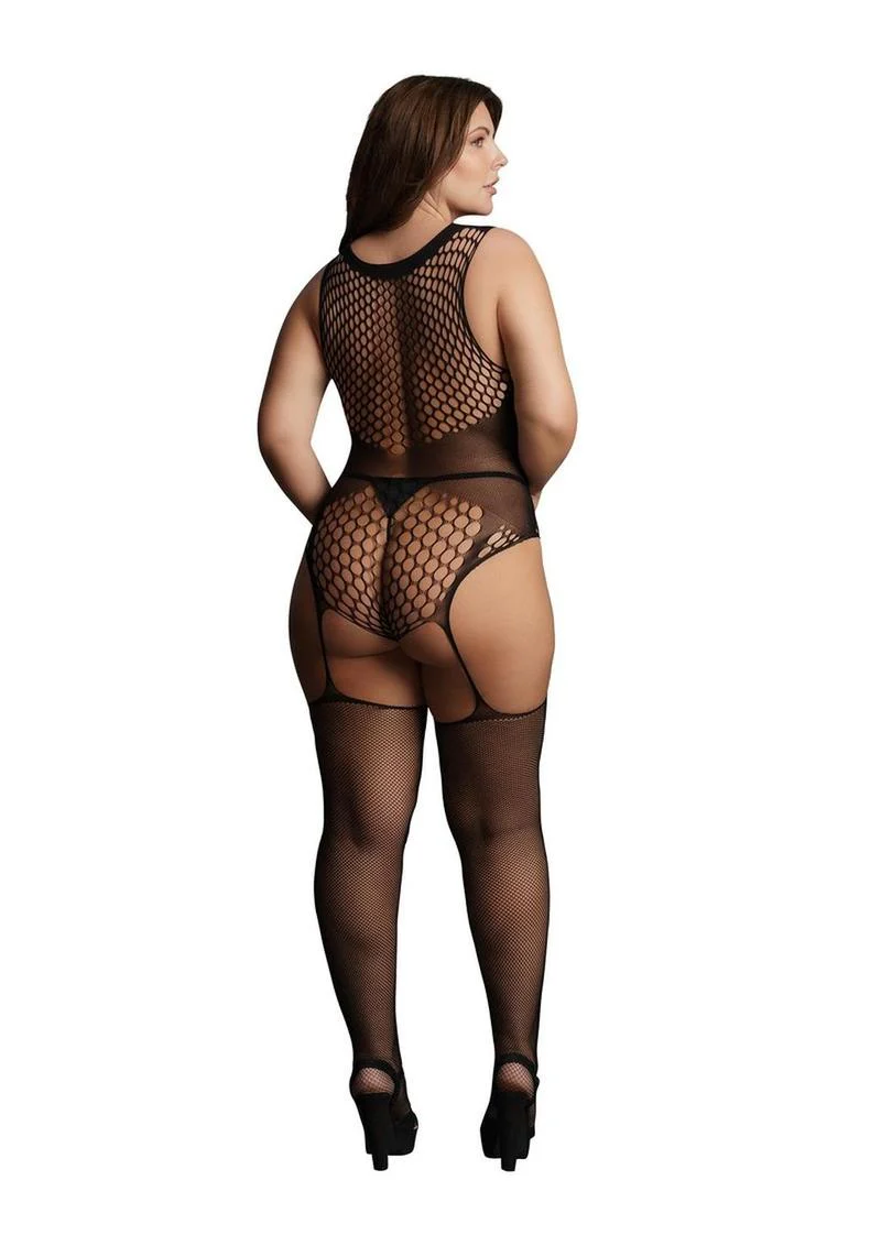 Le Desir Contrast Fence Net Suspender Bodystocking - Image 3