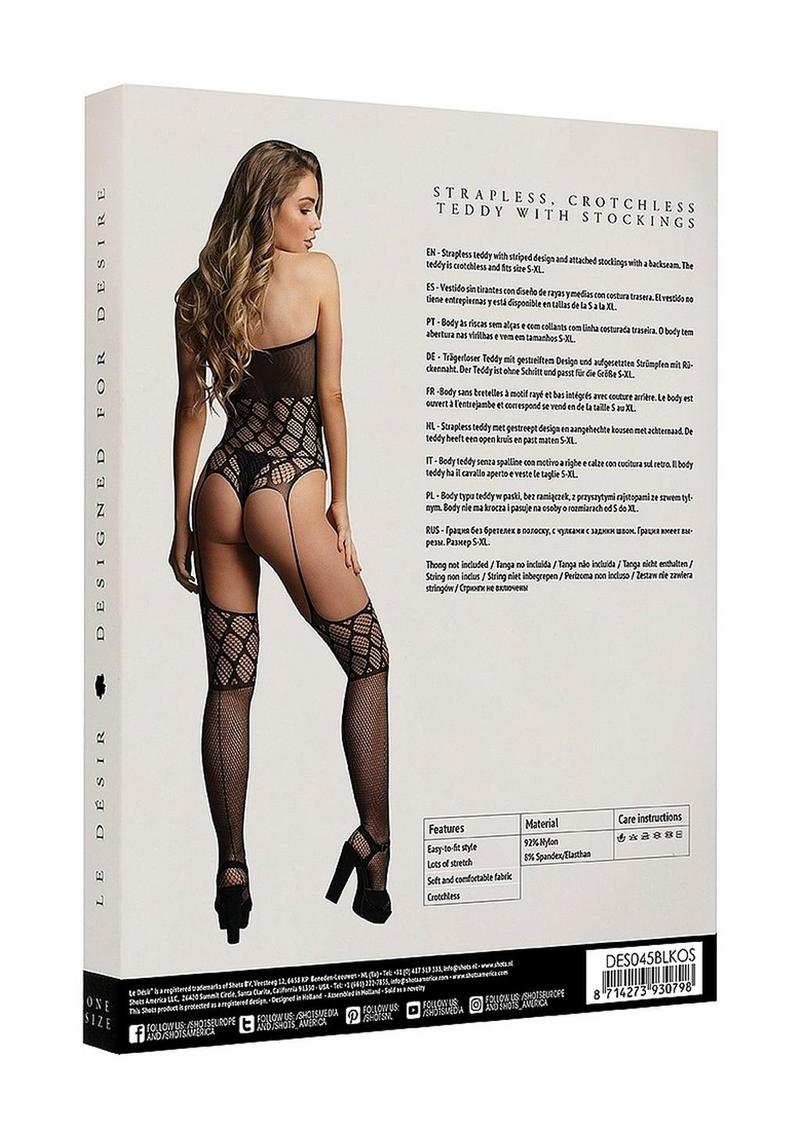 Le Desir Strapless Crotchless Teddy with Stocking - Image 4