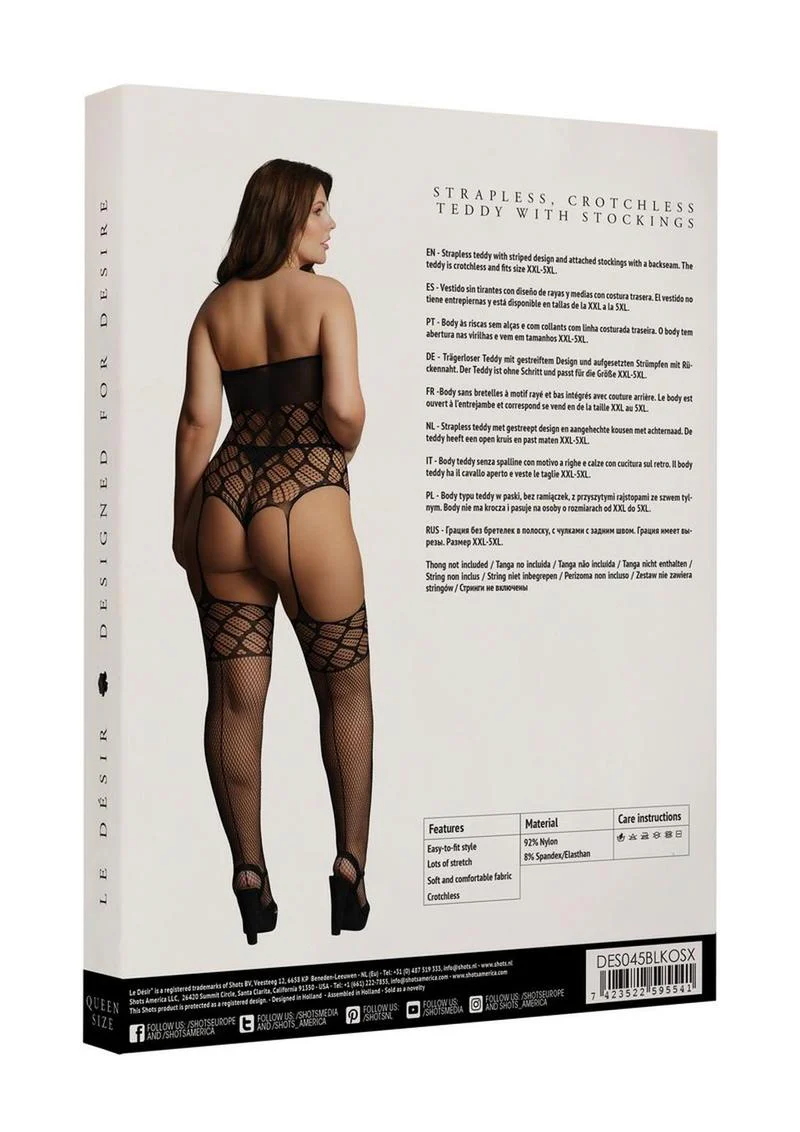 Le Desir Strapless Crotchless Teddy with Stockings - Image 4