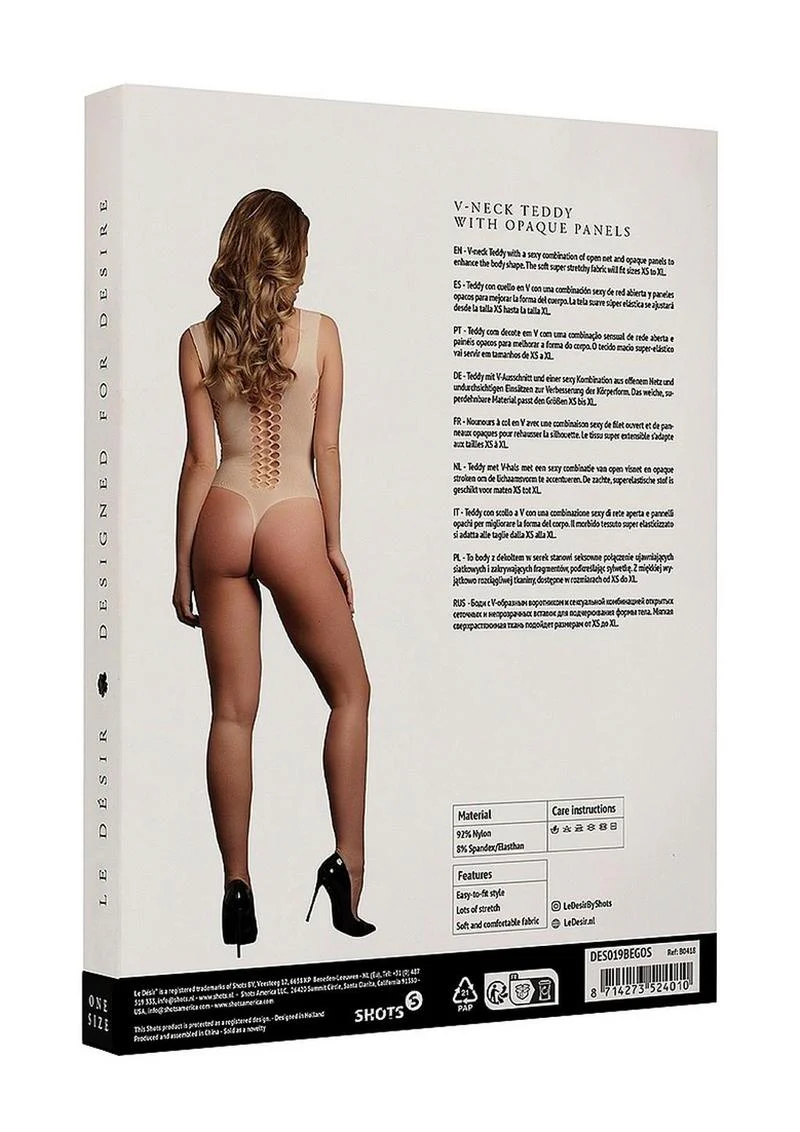 Le Desir V-Neck Teddy with Opaque Panels - Image 15