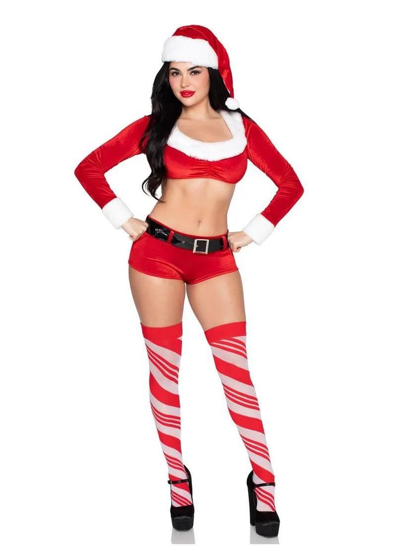"Leg Avenue Christmas Cutie Costume, Velvet Crop Top with Faux Fur Trim, Shorts, Belt and Santa Hat" - Image 13