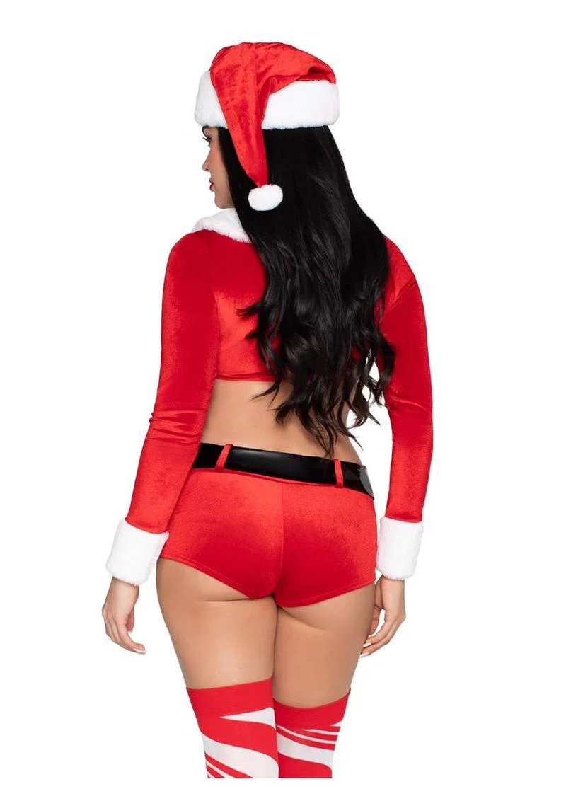 "Leg Avenue Christmas Cutie Costume, Velvet Crop Top with Faux Fur Trim, Shorts, Belt and Santa Hat" - Image 14