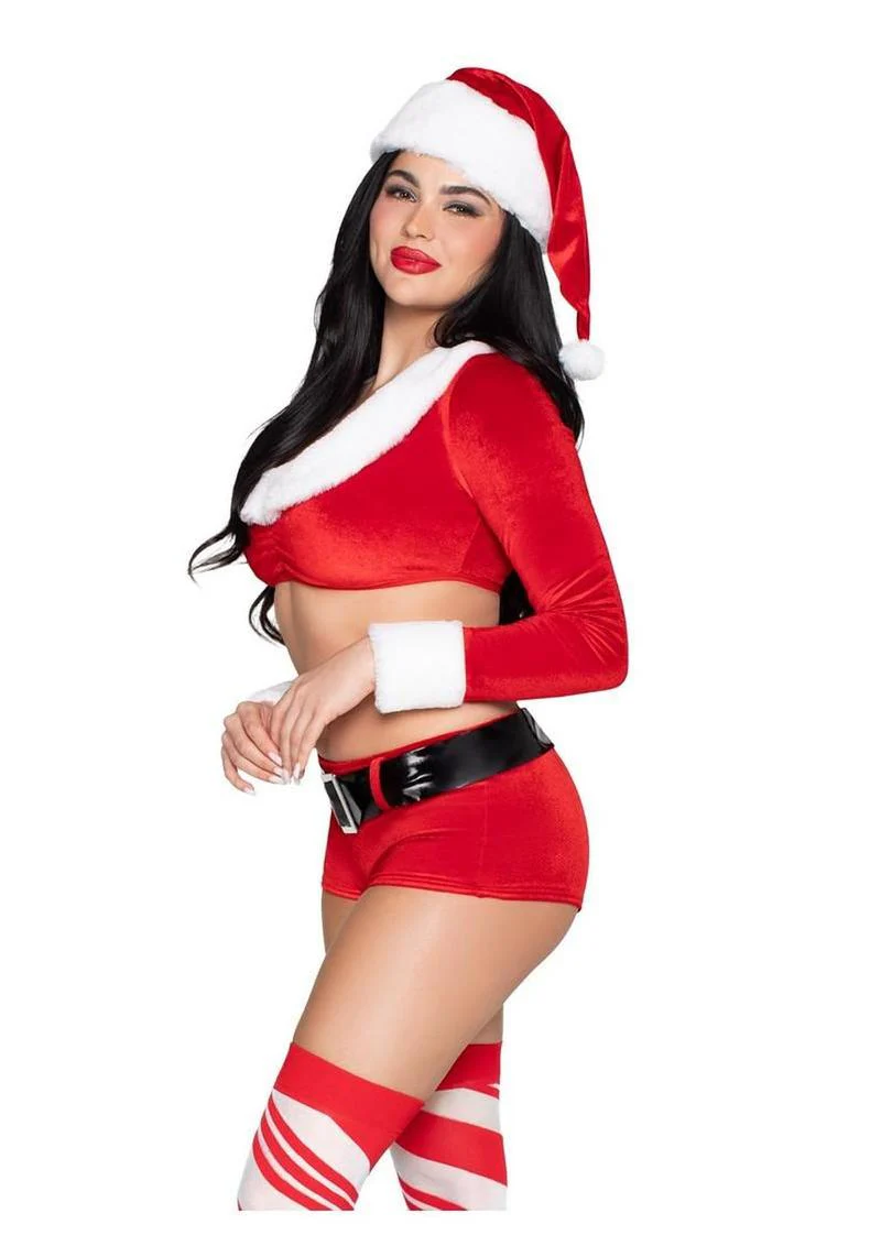 "Leg Avenue Christmas Cutie Costume, Velvet Crop Top with Faux Fur Trim, Shorts, Belt and Santa Hat" - Image 15