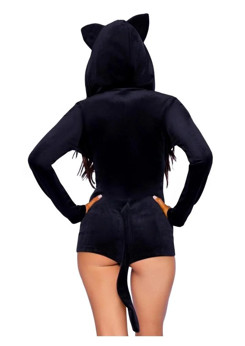Leg Avenue Comfy Cat Ultra-Soft Velvet Plush Zip Up Romper - Image 5