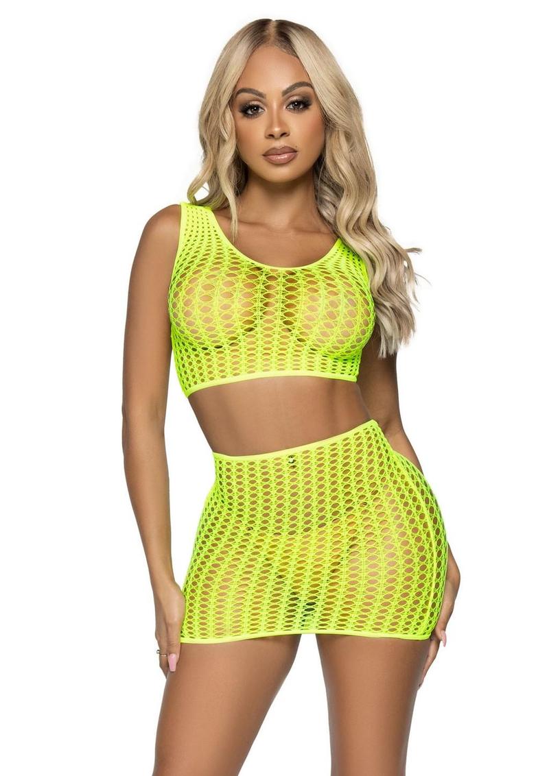 Leg Avenue Crochet Net Tank Crop Top and Mini Skirt - Image 3