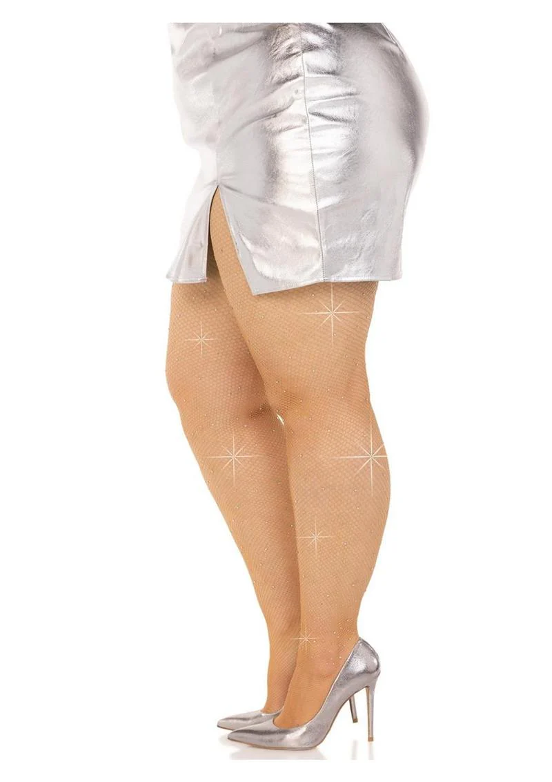 Leg Avenue Fishnet Crystalized Tights with Multi Sized Iridescent Rhinestones - Image 3