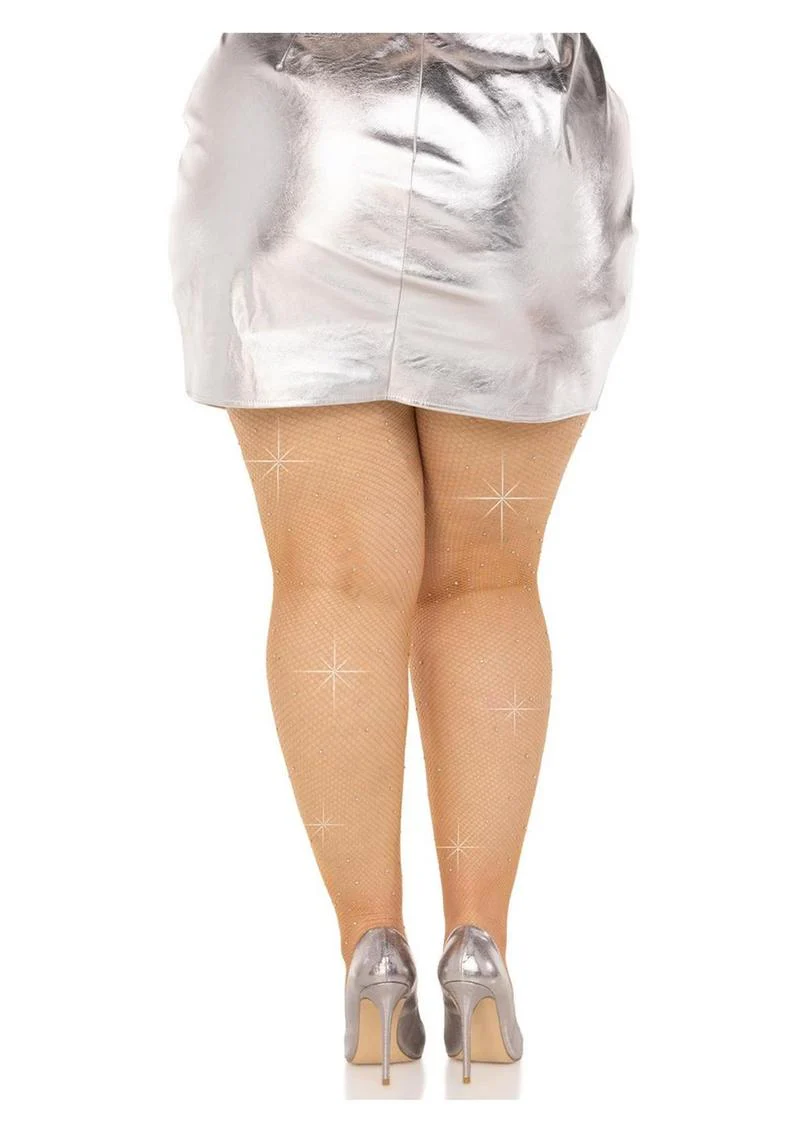Leg Avenue Fishnet Crystalized Tights with Multi Sized Iridescent Rhinestones - Image 4