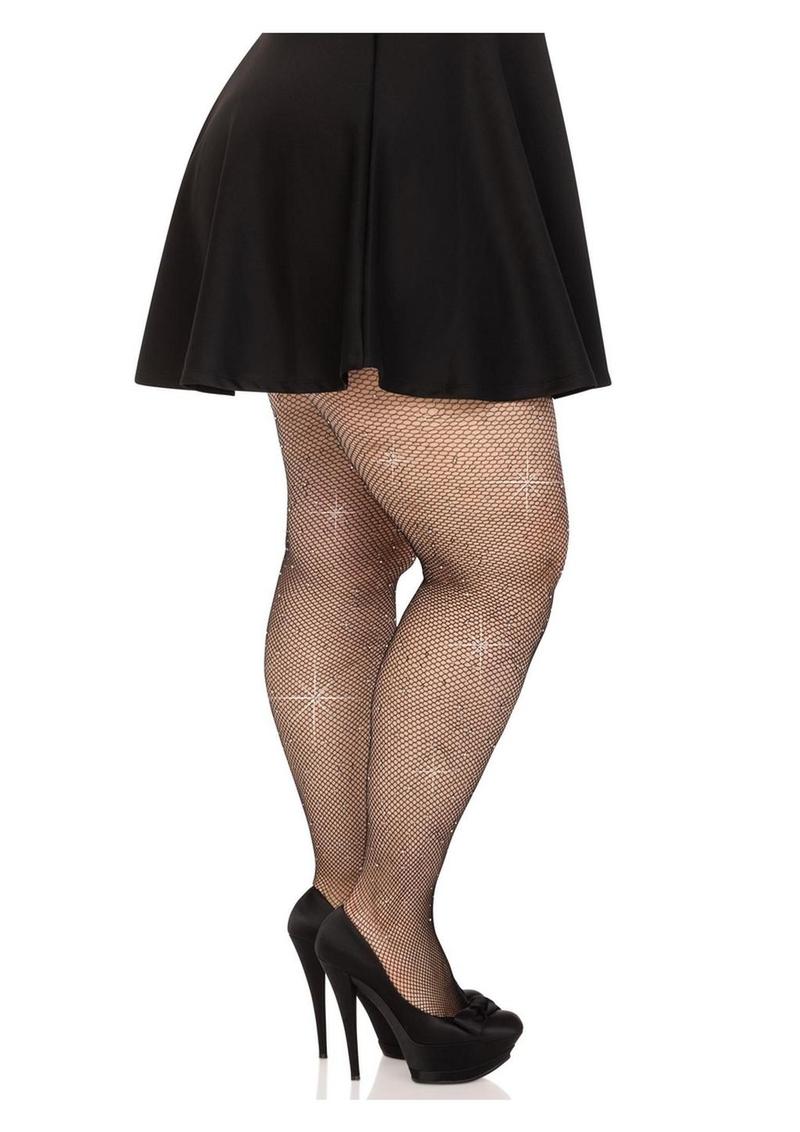 Leg Avenue Fishnet Crystalized Tights with Multi Sized Iridescent Rhinestones - Image 6
