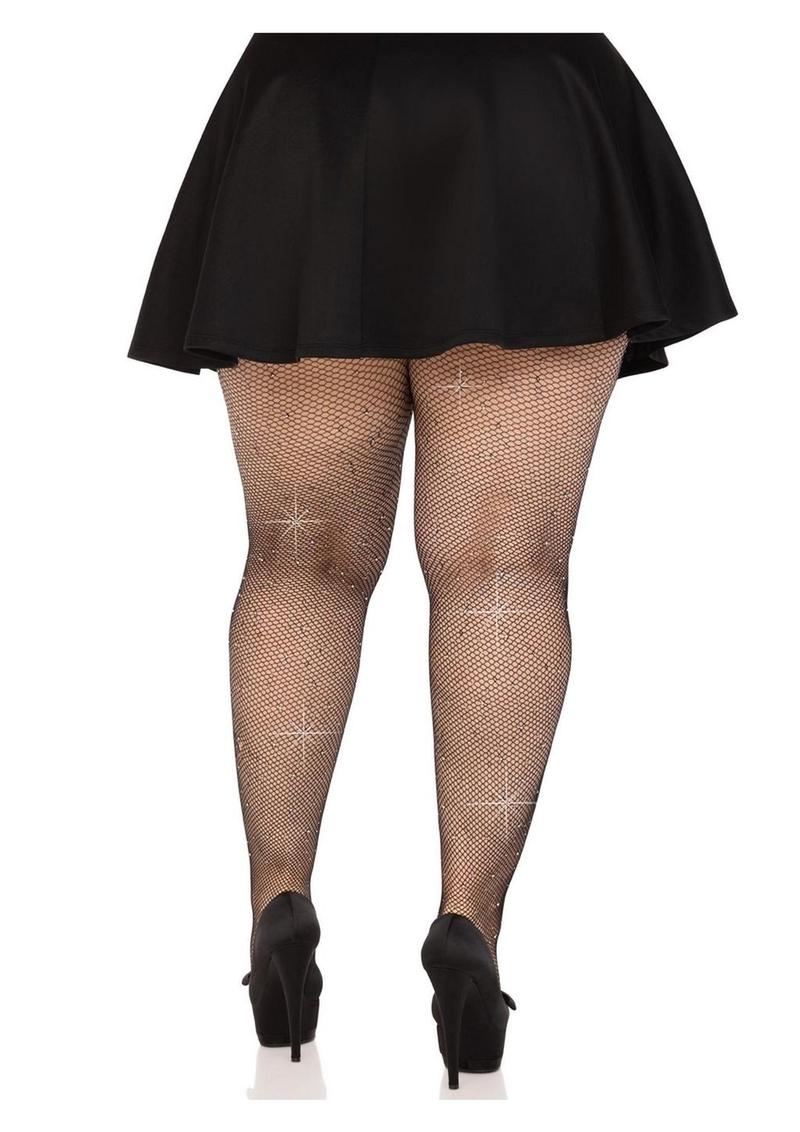 Leg Avenue Fishnet Crystalized Tights with Multi Sized Iridescent Rhinestones - Image 7