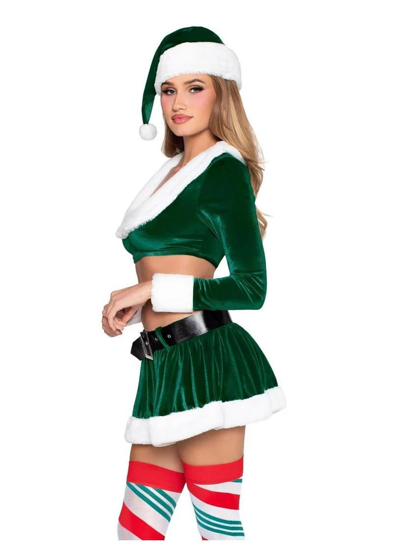 "Leg Avenue Hoho Hottie, Velvet Crop Top with Faux Fur Trim, Mini Skirt, Belt and Santa Hat" - Image 15