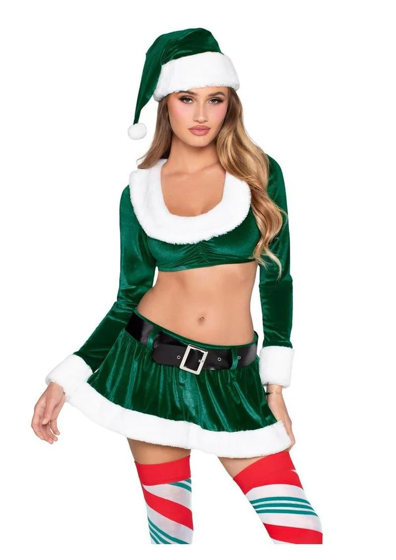 "Leg Avenue Hoho Hottie, Velvet Crop Top with Faux Fur Trim, Mini Skirt, Belt and Santa Hat" - Image 3