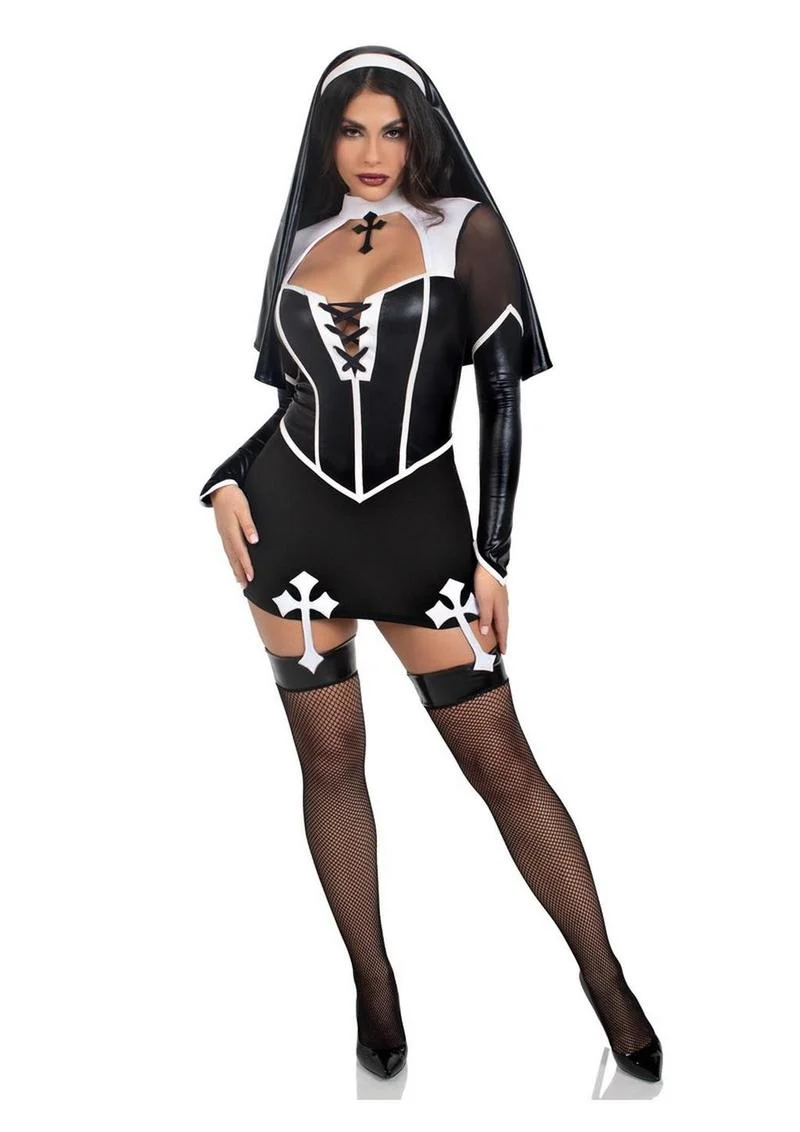 Leg Avenue Holy Hottie Set Boned Garter Dress with Cross Accents and Nun Habit - Image 11