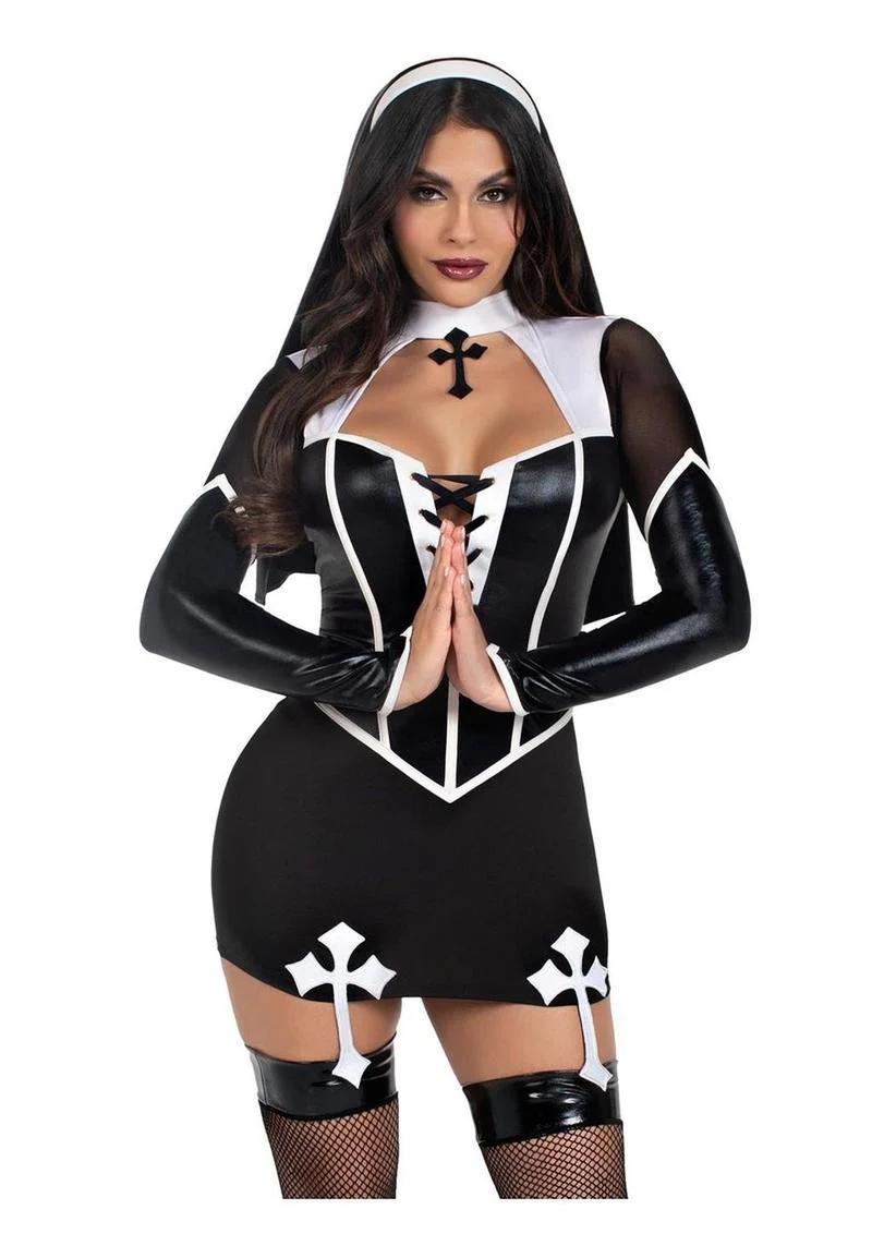 Leg Avenue Holy Hottie Set Boned Garter Dress with Cross Accents and Nun Habit - Image 4