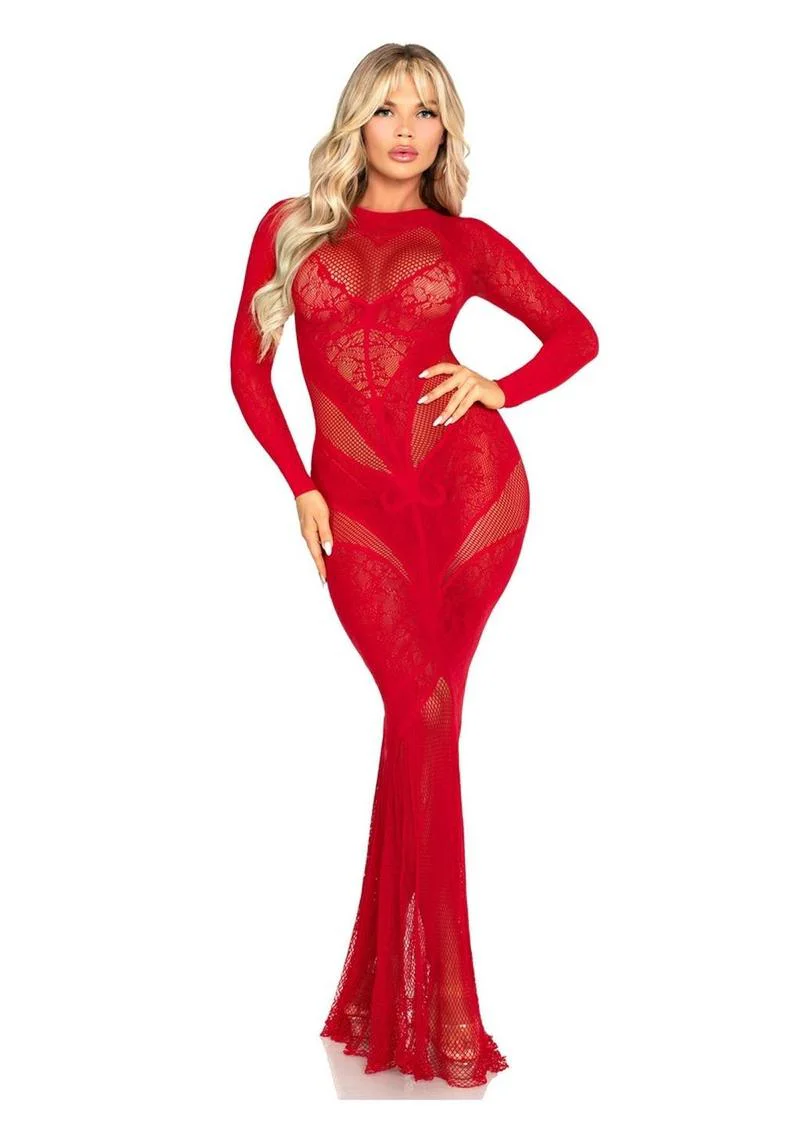 Leg Avenue Lace and Net Body Con Gown with Heart Keyhole Detail - Image 2