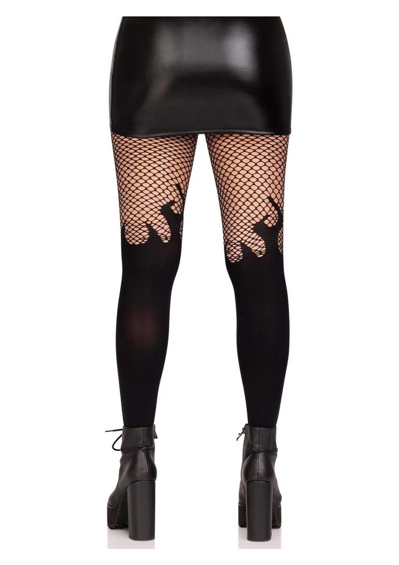 Leg Avenue Opaque Flame Tights with Fishnet Top - Image 4