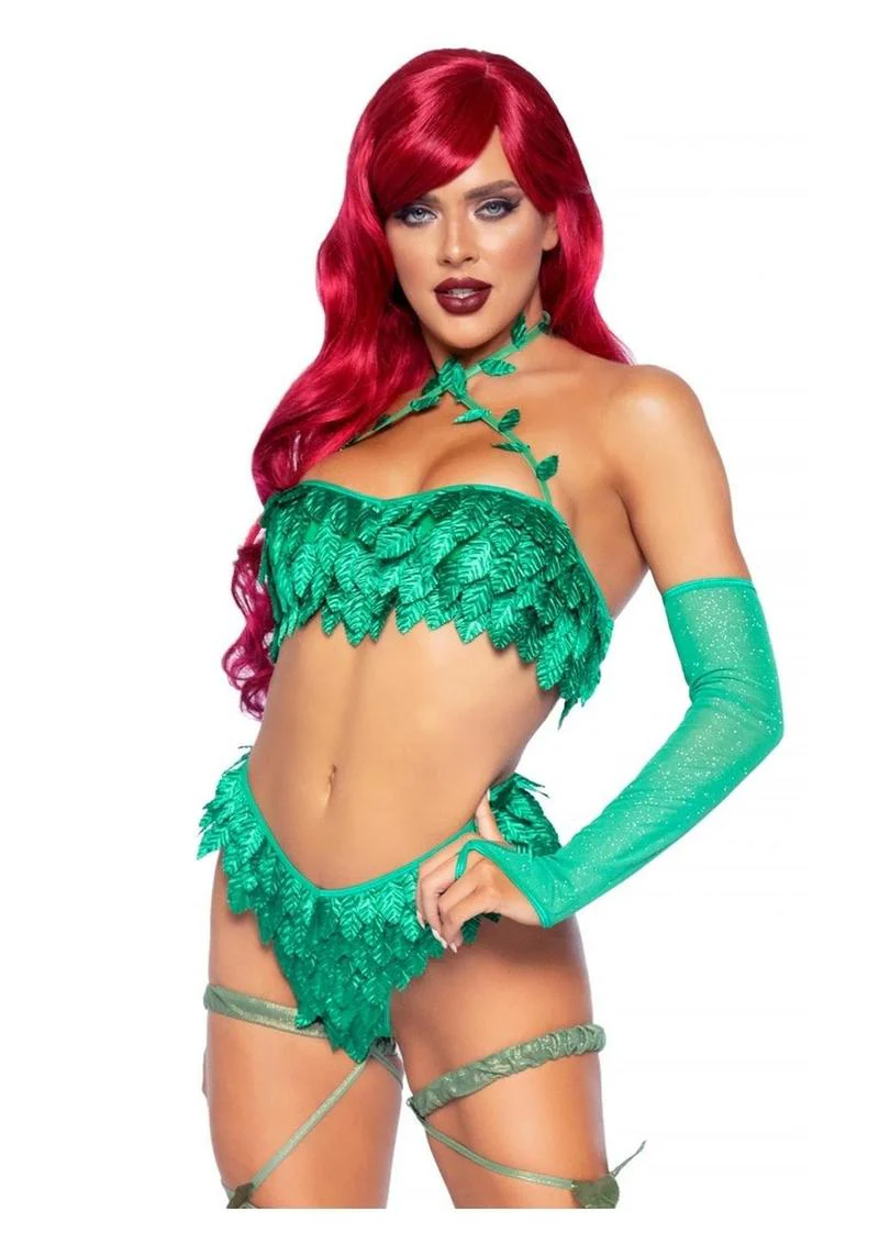 "Leg Avenue Poison Temptress Leafy Halter Top with Corset Lace Up Back, Leafy Panty, and Sleeves" - Image 8