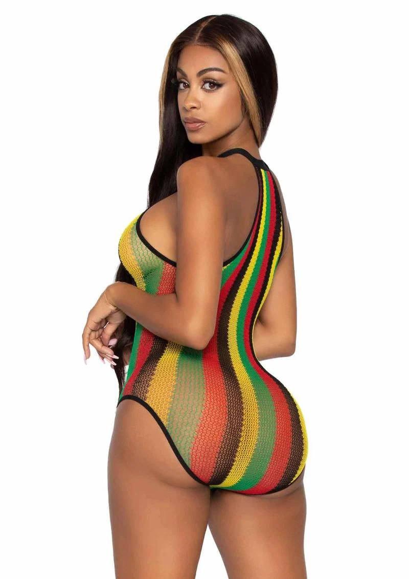 Leg Avenue Rasta Net Snap Crotch Racer Back Bodysuit - Image 2