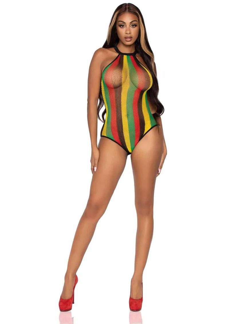 Leg Avenue Rasta Net Snap Crotch Racer Back Bodysuit - Image 4
