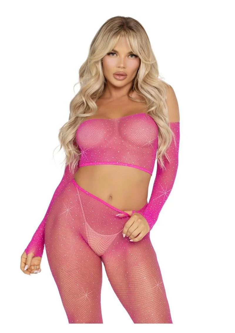 Leg Avenue Rhinestone Fishnet Crop Top and Footless Tights - Image 2