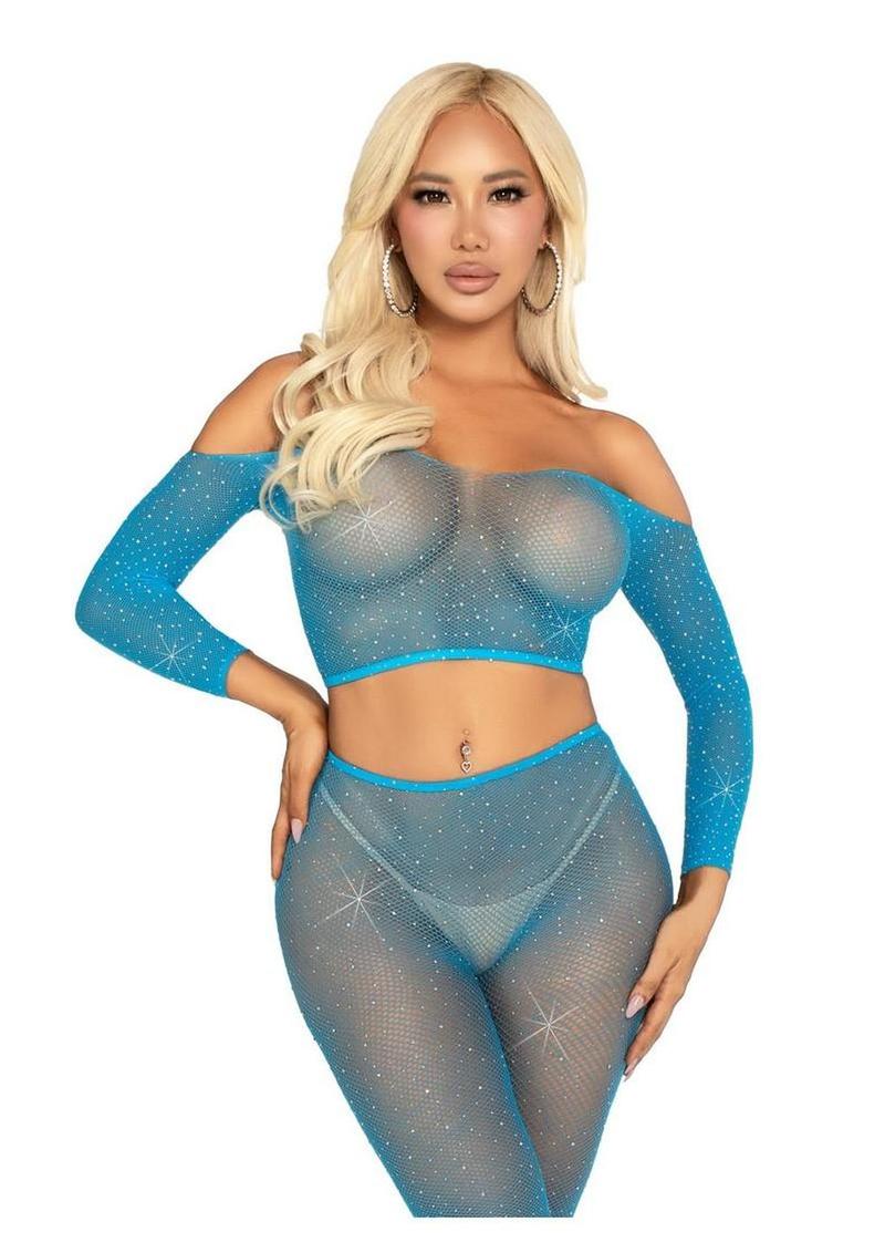 Leg Avenue Rhinestone Fishnet Crop Top and Footless Tights - Image 3