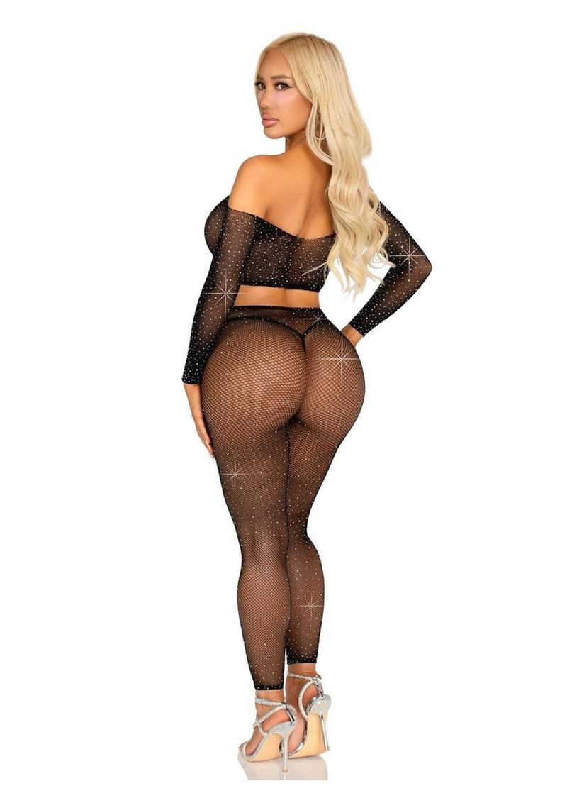 Leg Avenue Rhinestone Fishnet Crop Top and Footless Tights - Image 5