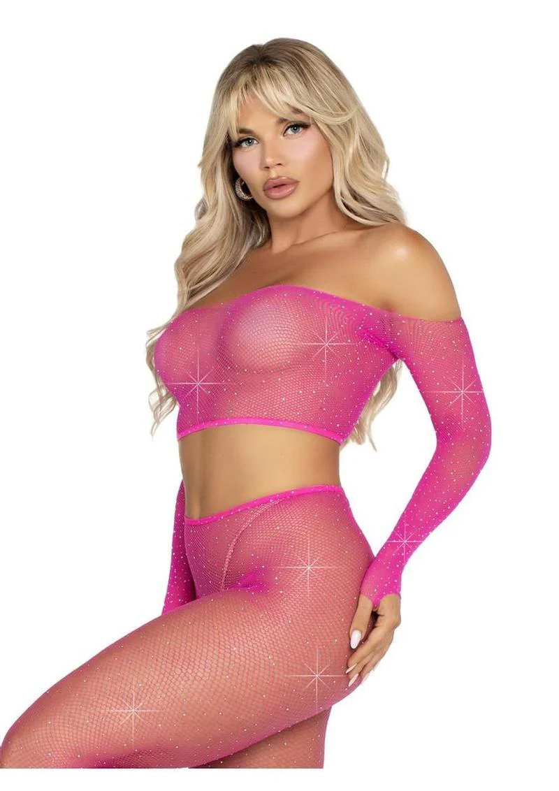 Leg Avenue Rhinestone Fishnet Crop Top and Footless Tights - Image 7