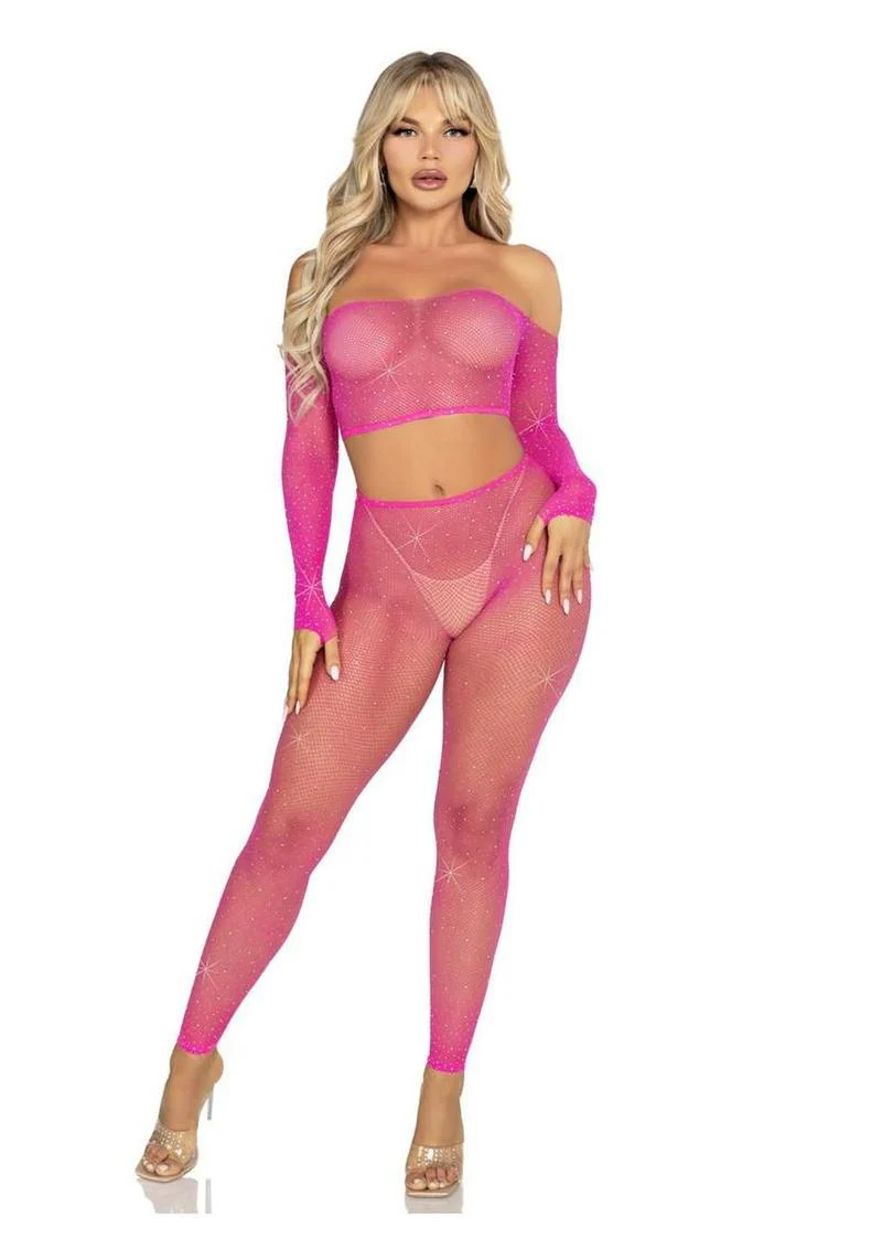Leg Avenue Rhinestone Fishnet Crop Top and Footless Tights - Image 9