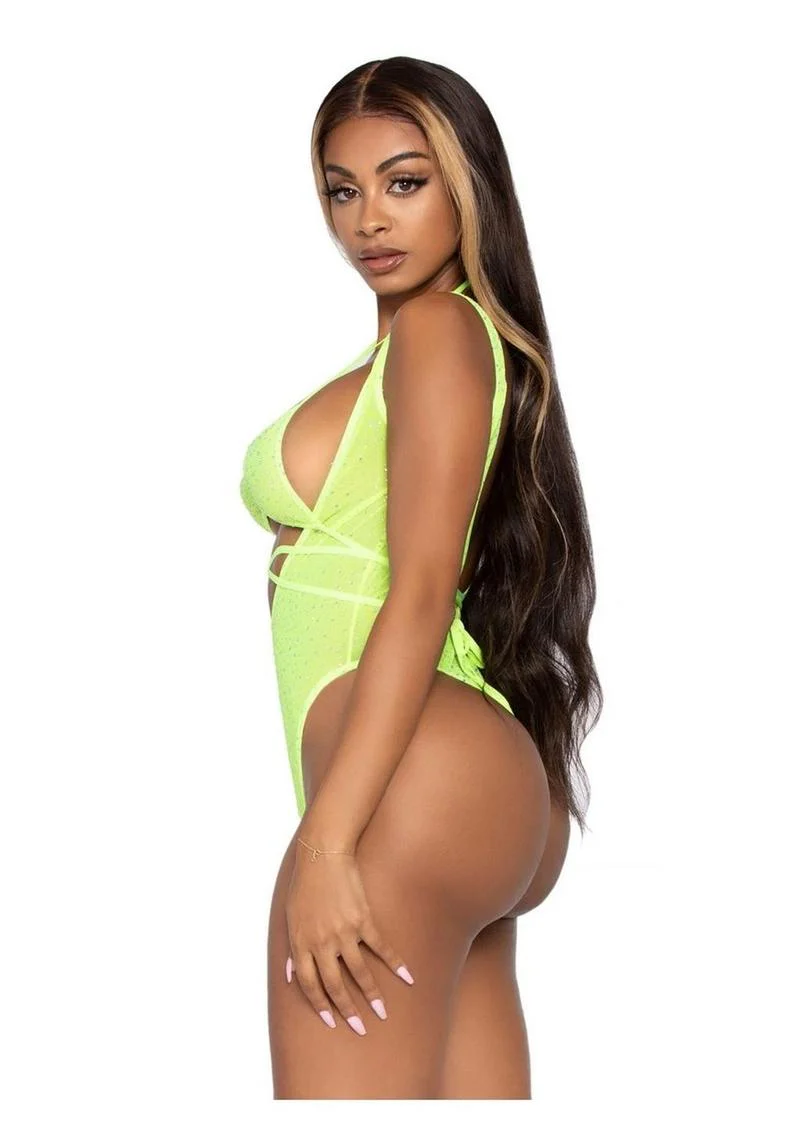 Leg Avenue Rhinestone Mesh Wrap Around Bikini Top and Suspender Bodysuit - Image 11