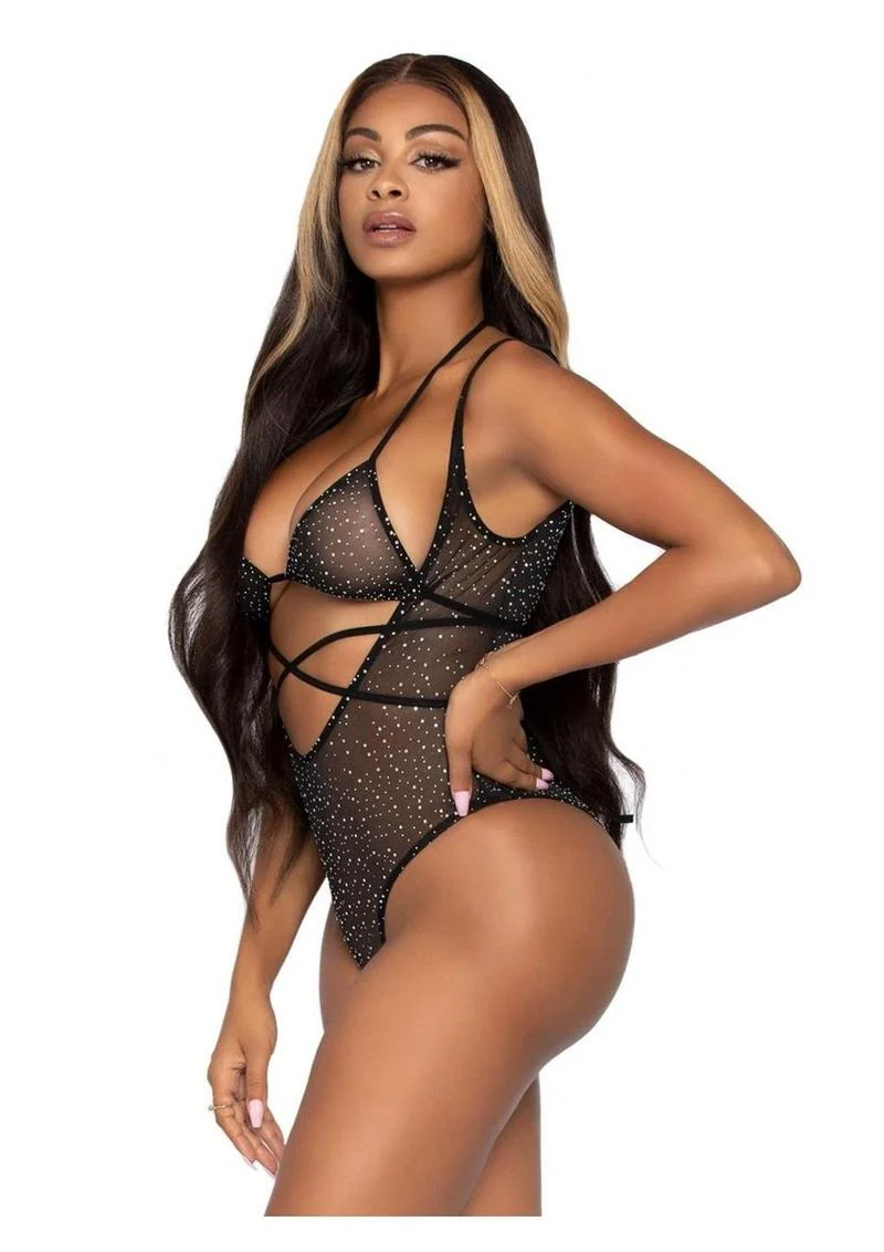 Leg Avenue Rhinestone Mesh Wrap Around Bikini Top and Suspender Bodysuit - Image 5