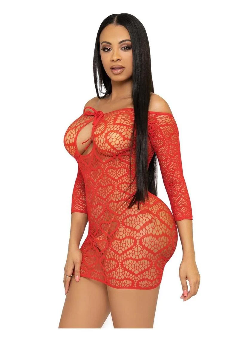 Leg Avenue Seamless Heart Net Mini Dress with Keyhole Tie Front - Image 7