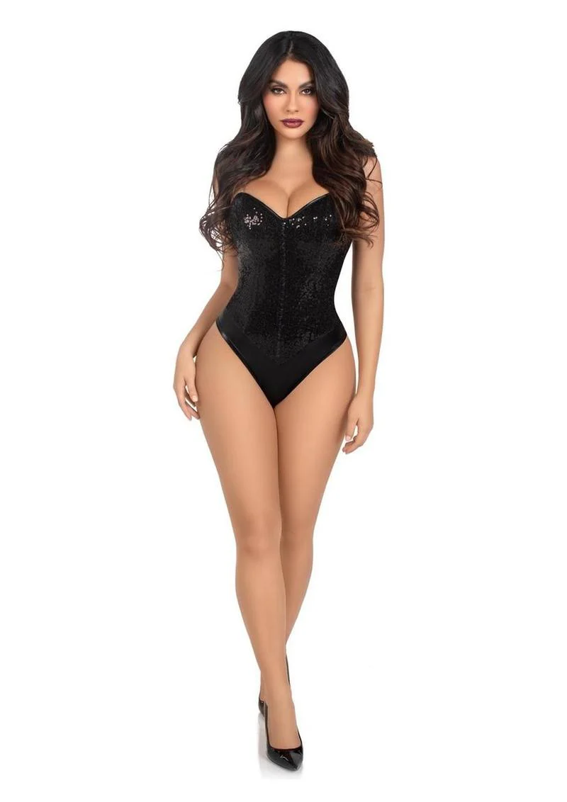 Leg Avenue Sequin Boned Snap Crotch Bodysuit with Detachable Clear Strap - Image 18