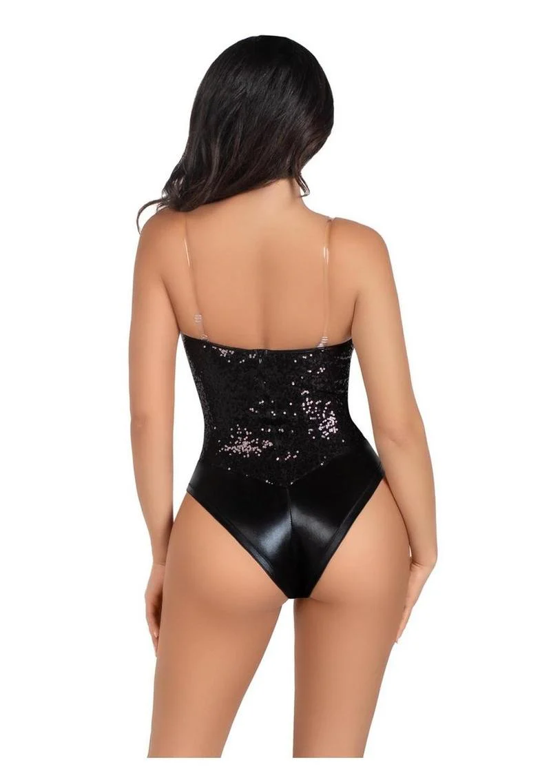 Leg Avenue Sequin Boned Snap Crotch Bodysuit with Detachable Clear Strap - Image 35