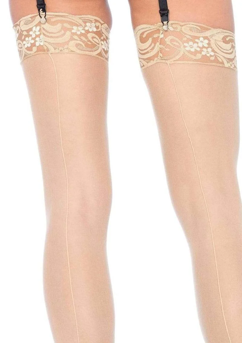 Leg Avenue Sheer Stocking with Back Seam Lace Top - Image 3