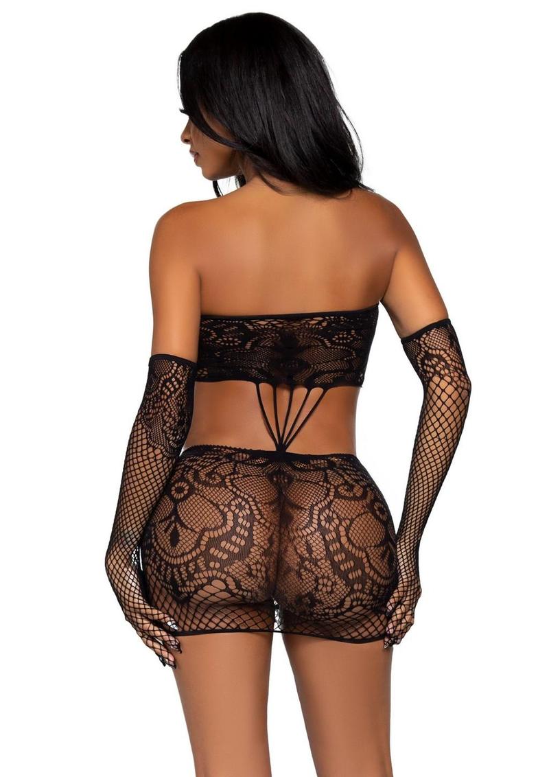 Leg Avenue Strappy Lace Tube Dress and Matching Gloves - Image 4