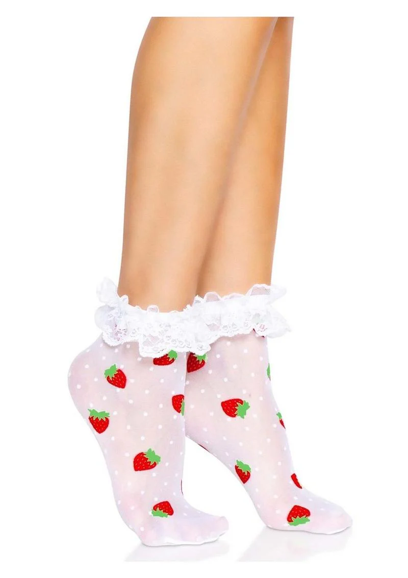 Leg Avenue Strawberry Polka Dot Ruffle Top Anklets - Image 2