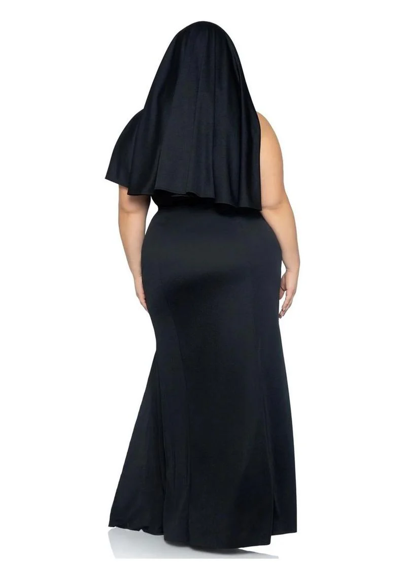"Leg Avenue Sultry Sinner Dual Slit Garter Dress with Vinyl Cross Detail, Vinyl Collar, and Nun Habit" - Image 8
