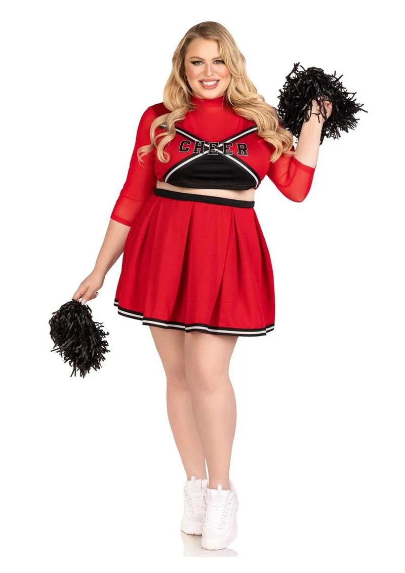 Leg Avenue Varsity Babe Set Crop Top with Cheer Logo, Pleated Skirt, and Pom Poms (3 Piece) - 1x/2x - Image 4