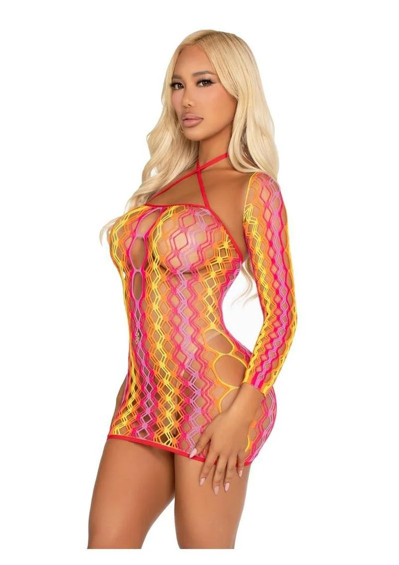 Leg Avenue Zig Zag Net Twist Halter Mini Dress with Keyhole Detail and Shrug - Image 2
