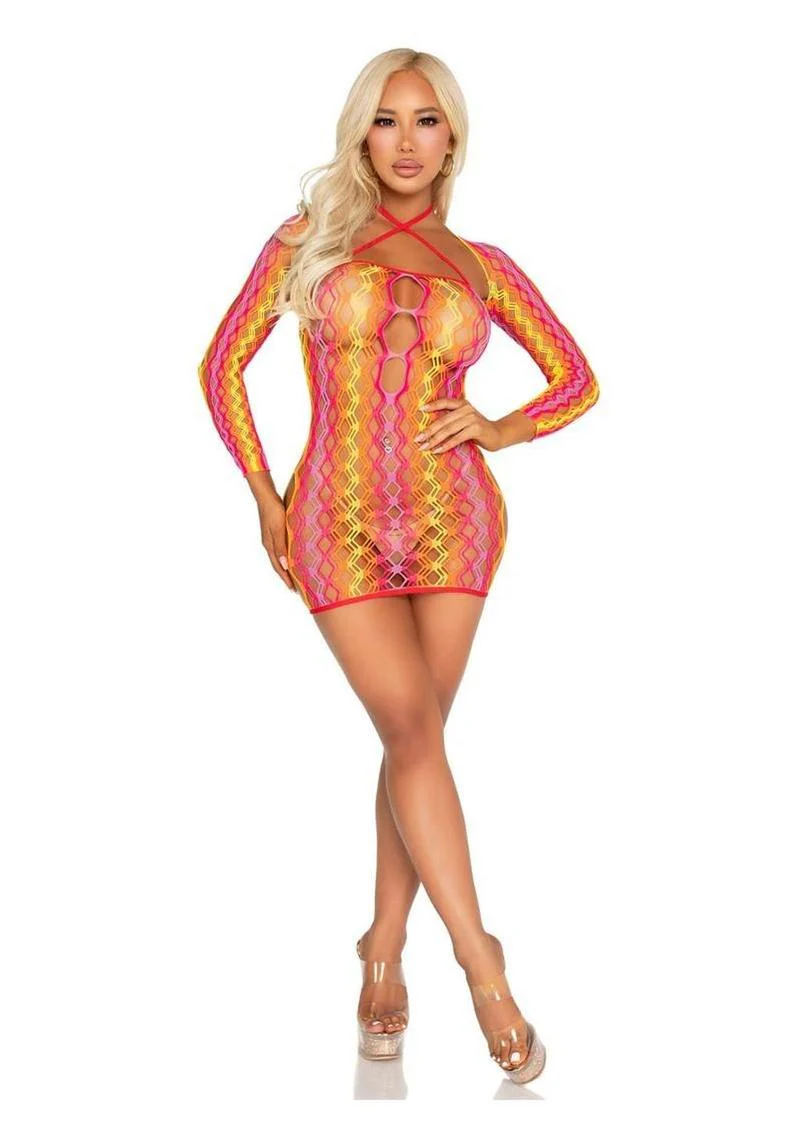 Leg Avenue Zig Zag Net Twist Halter Mini Dress with Keyhole Detail and Shrug - Image 4
