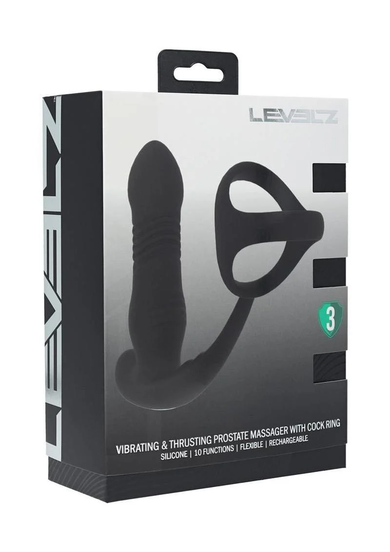 Levelz Vibrating and Thrusting Silicone Rechargeable Prostate Massager with Tri O Cock Ring - Image 2