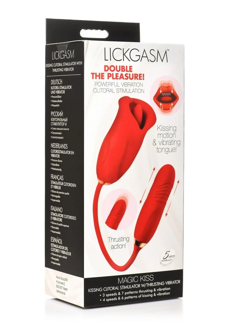 Lickgasm Magic Kiss Kissing Rechargeable Silicone Clitoral Stimulator with Thrusting Vibrator - Image 2