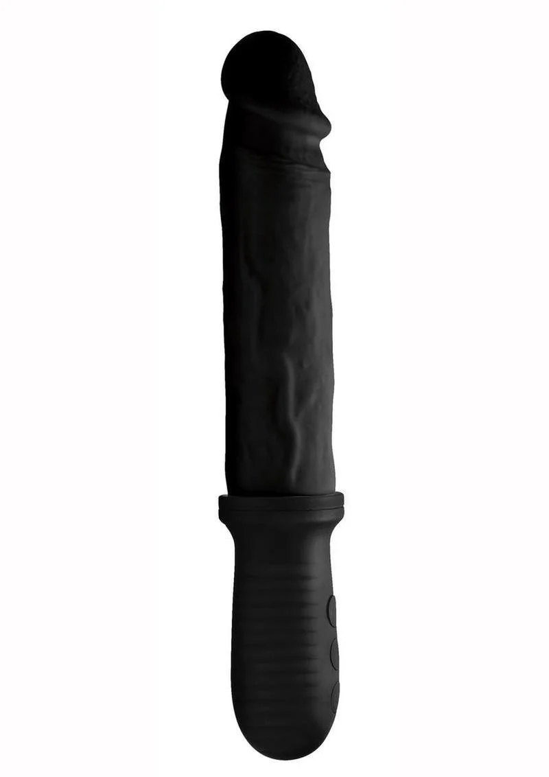 Master Series 8x Auto Pounder Rechargeable Silicone Vibrating and Thrusting Dildo with Handle
