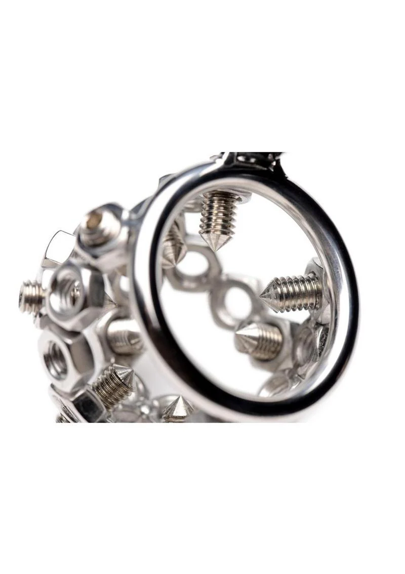 Master Series Bolted Chastity Cage with Spikes - Image 3